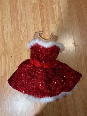 Red Sequin Holiday Dress with White Faux Fur Trim - fits a size 5/6